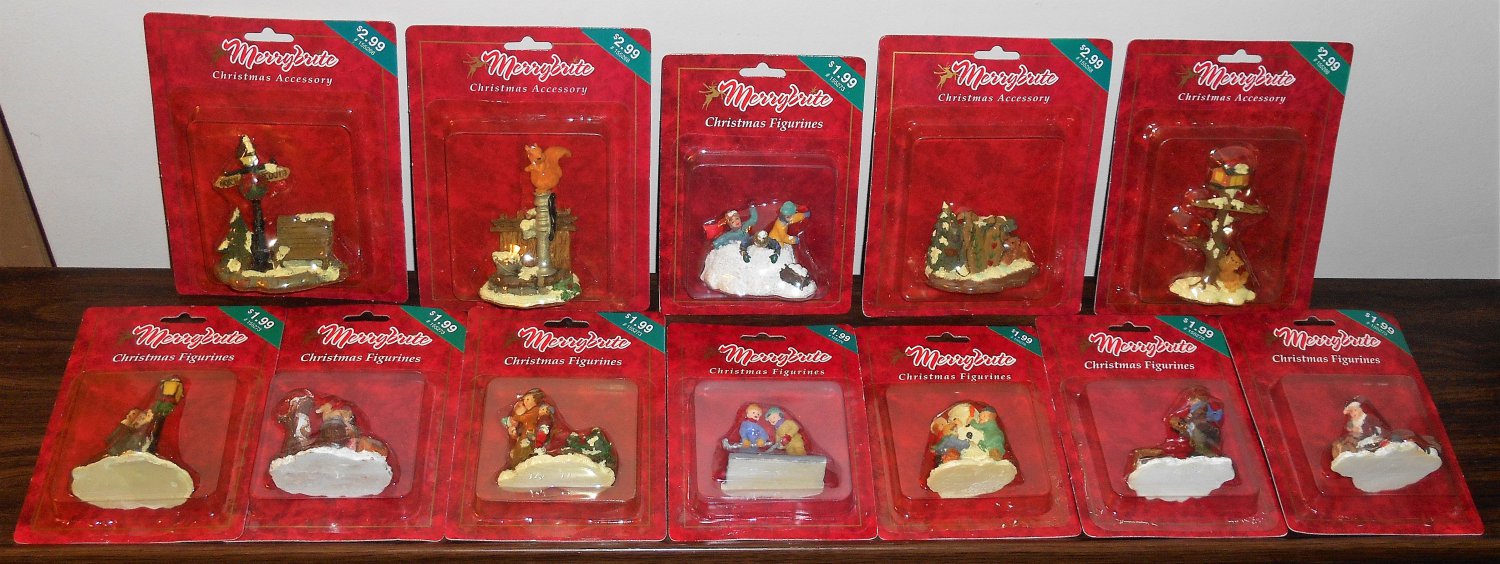 MerryBrite Merry Brite Christmas Village Figurines Accessory Lot of 12 NIP