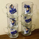 Mickey Mouse Anchor Hocking Coffee Mug Lot of 6 Break Time 3½ Inch Clear Glass Handled Walt Disney