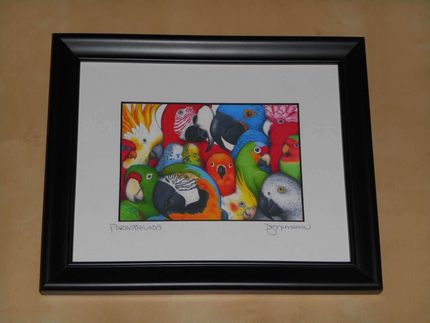 Parrotheads Parrot Heads Don McMahon Digital Reproduction Print Birds on Things Hand Signed