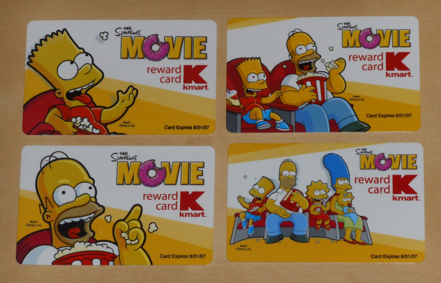 The Simpsons Movie KMart Reward Card Lot of 4 Plastic Homer Marge Bart Lisa Maggie