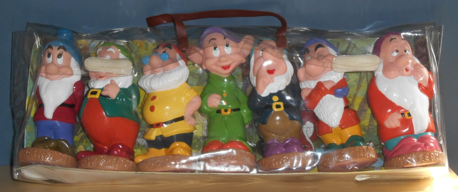 Snow White And The Seven 7 Dwarfs Soft Rubber Plastic Squeak Toy Figures Walt Disney 