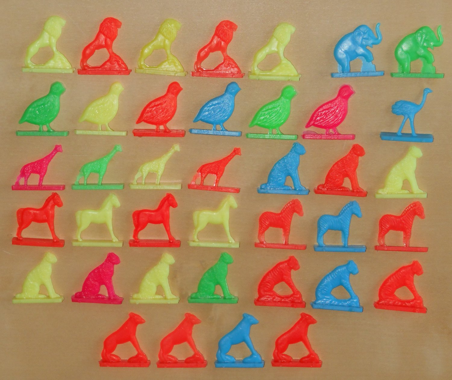 Miniature Plastic Neon Animal Figures Lot Stands Mini Small One Inch Tall Hong Kong