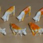 Miniature Plastic Cow Animal Figures Lot White Orange One Inch Long
