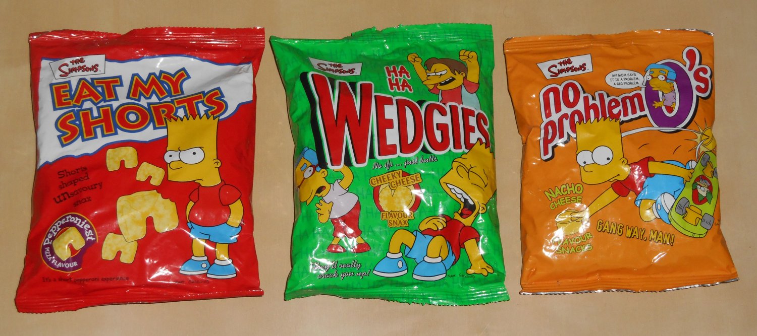 Bart Simpson Food Snacks From 2000 Eat My Shorts No Problemos Ha Wedgies Unopened Milhouse Nelson