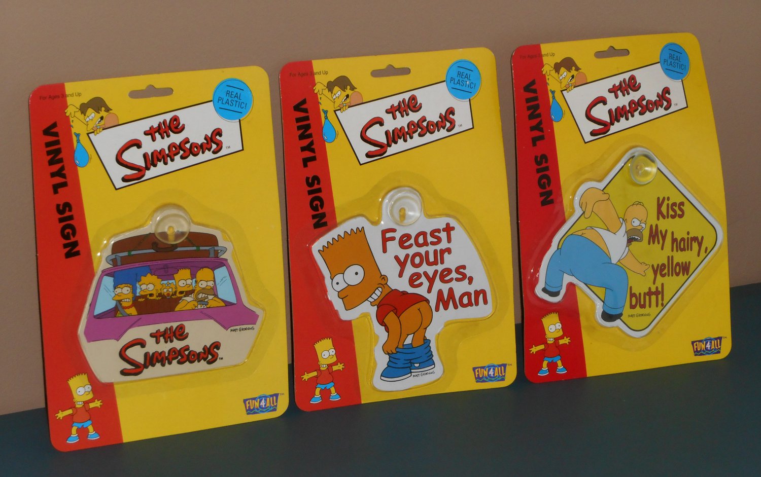 The Simpsons Vinyl Plastic Car Window Sign Lot Suction Cup NIP Homer Bart Family Fun-4-All