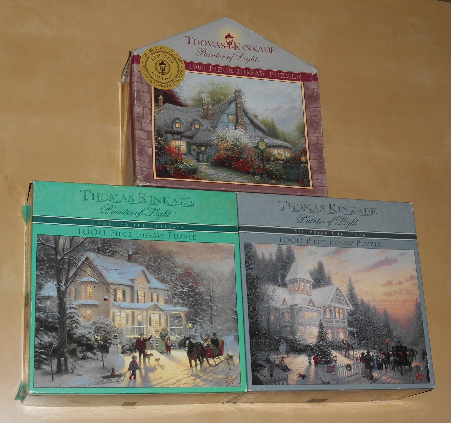 Thomas Kinkade 1000 750 Piece Jigsaw Puzzle Lot of 4 Shimmer Lamplight ...