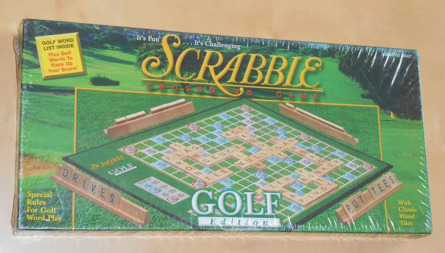 Scrabble Crossword Game Golf Edition USAopoly  Classic Wooden Tiles Special Rules NIB 2000