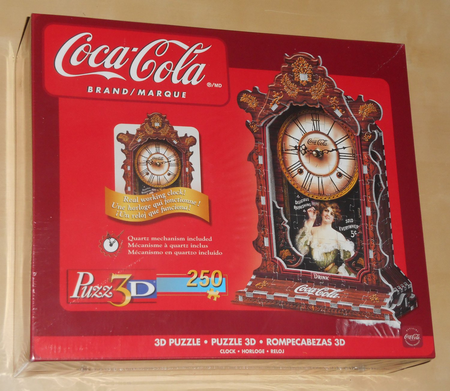 Puzz3D Puzz Jigsaw Puzzle Coca Cola Real Working Clock Coke 219 Pieces NIB 4310