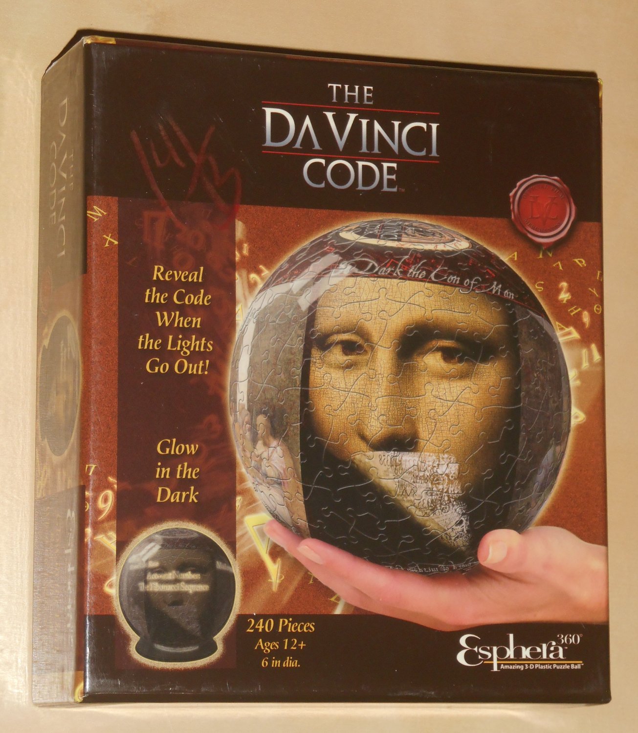 The DaVinci Code 240 Piece GITD Plastic Spherical Jigsaw Puzzle 31650 Round Esphera 360 Complete