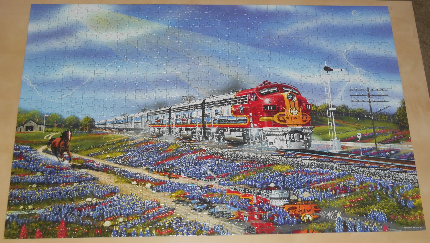 Blue Bonnets and War Bonnets 1000 Piece Jigsaw Puzzle Train Horse SunsOut 21342 Robert West COMPLETE