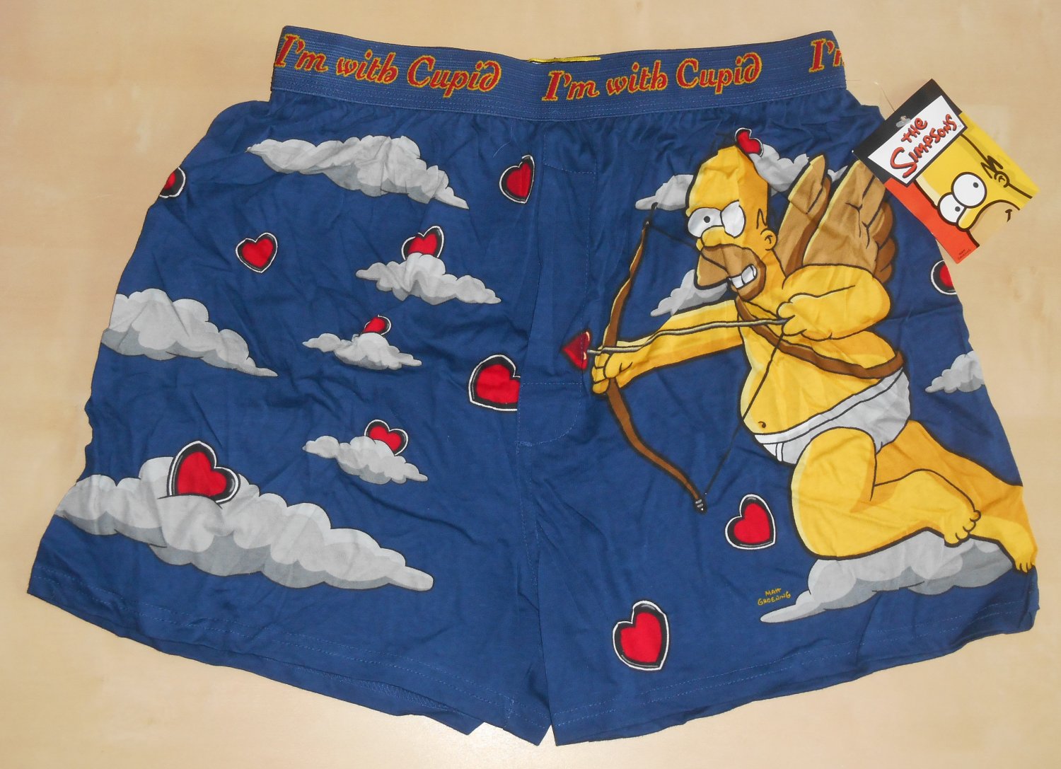 Simpsons Homer Bart Size Large L Valentine's Boxer Shorts I'm With Cupid Boxers Underwear Navy NWT
