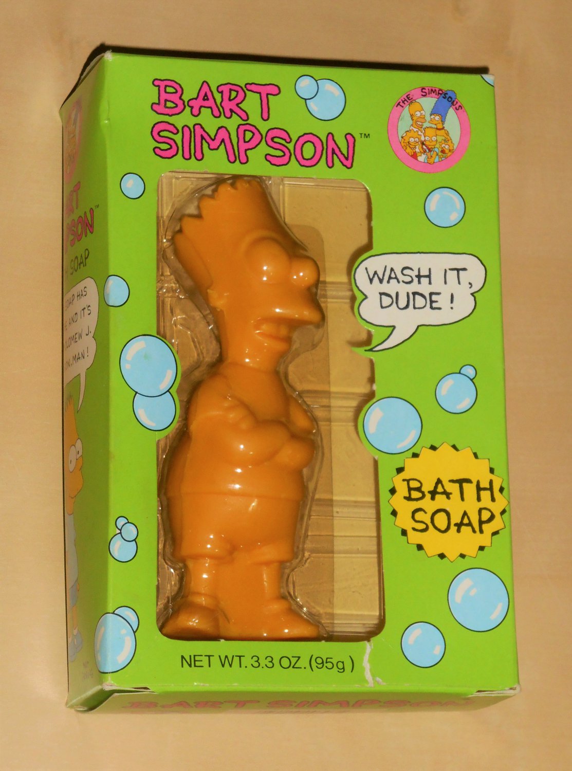 Bart Simpson Bath Soap Bar SM303 Wash It Dude  Yellow The Simpsons 1990 Cosrich
