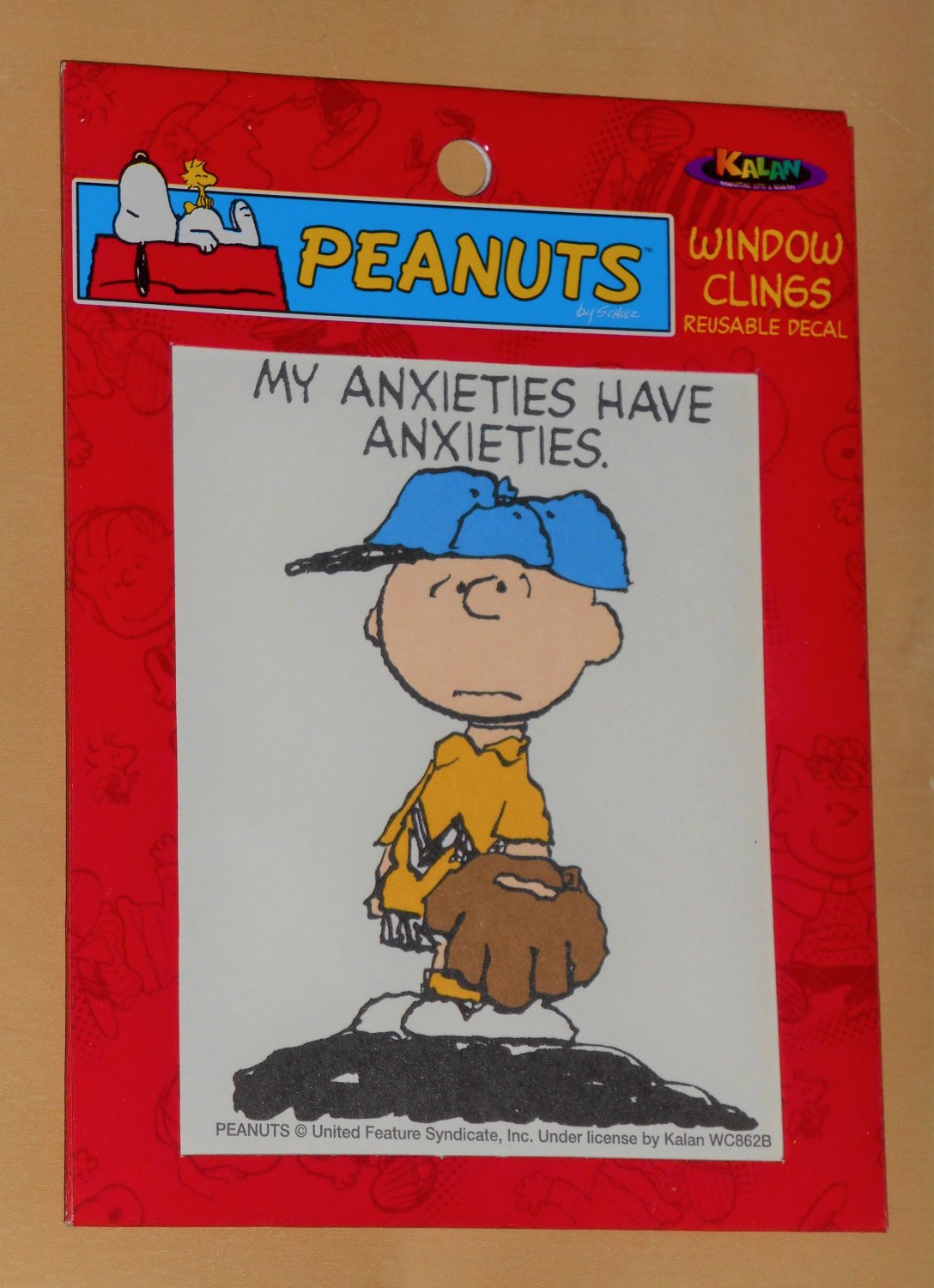 Peanuts Gang 4 Inch Window Cling Charlie Brown My Anxieties Have Anxieties Kalan NIP