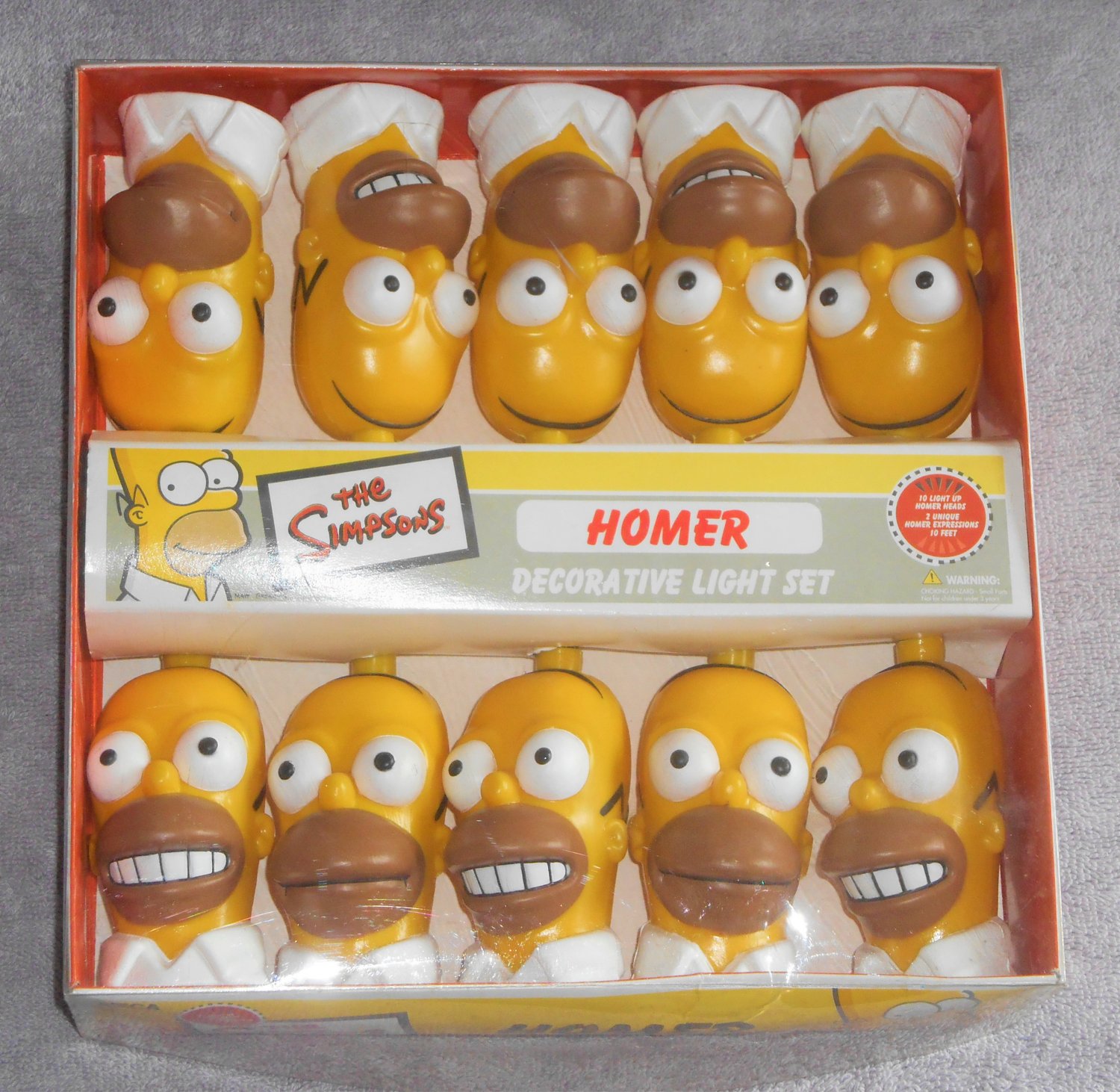 The Simpsons Homer Simpson Heads Decorative Light String Set Fox TV 2002 NIB