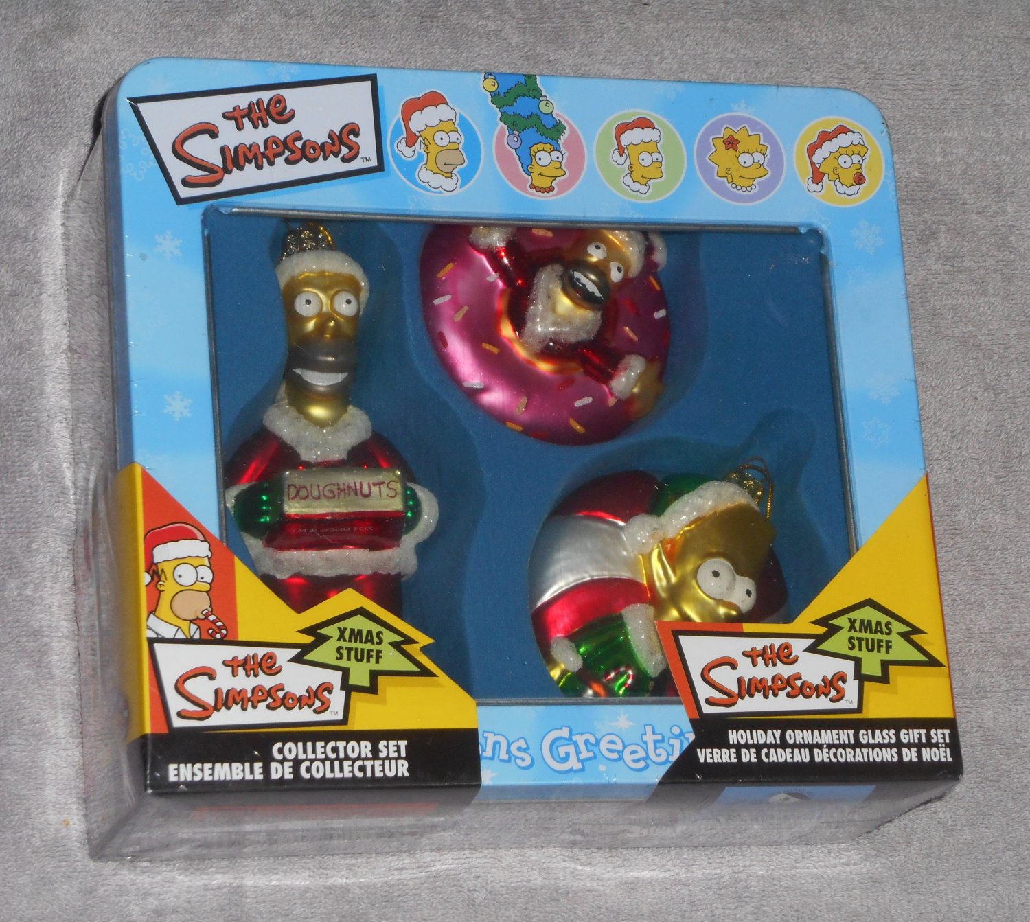 The Simpsons Holiday Ornament Glass Gift Set in Collector Tin Homer Bart 2004 NIB