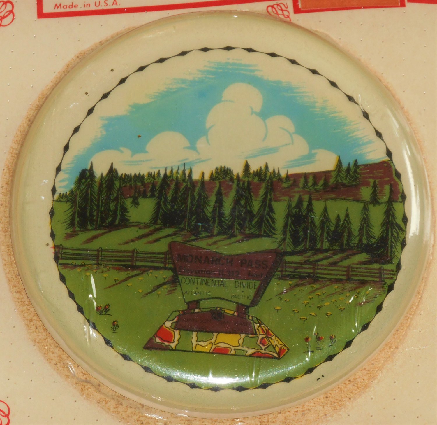 Vintage Ceramic Handcrafted Round Trivet Monarch Pass Continental Divide Never Opened