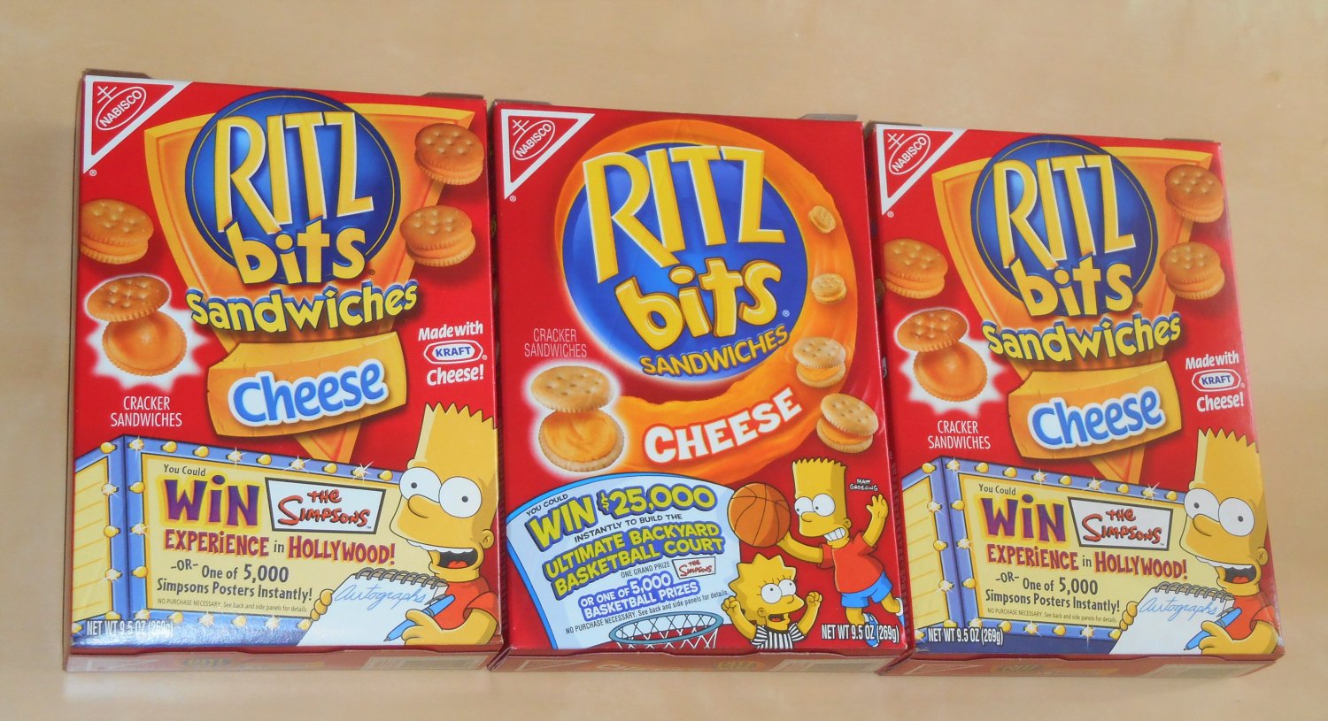 The Simpsons Nabisco Ritz Bits Limited Edition Box Lot of 3 Cheese Sandwich Crackers 2004 2005