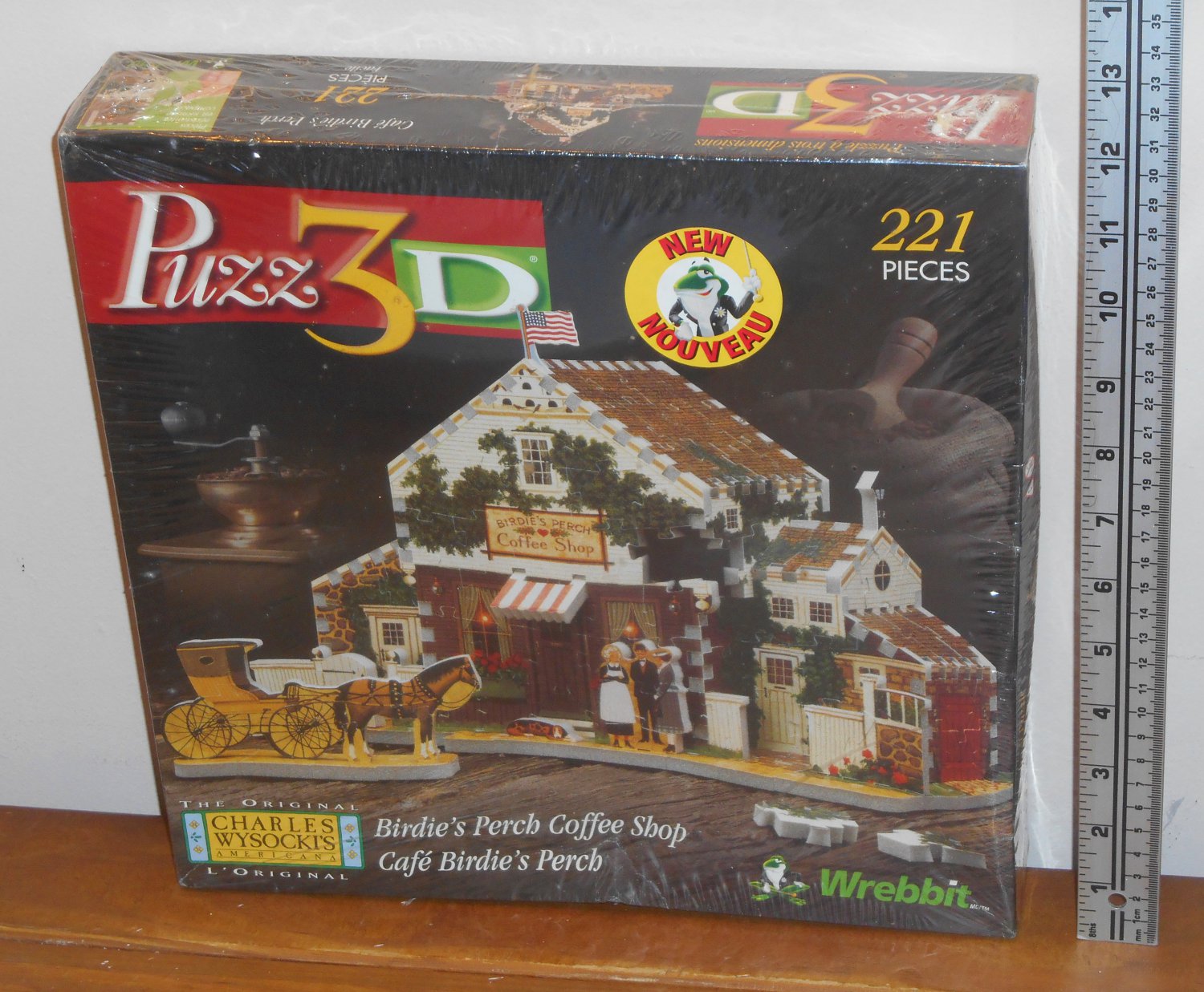 Puzz3D Jigsaw Puzzle Birdie's Perch Coffee Shop 221 Pieces Charles Wysocki P3D-6501 Sealed 1998