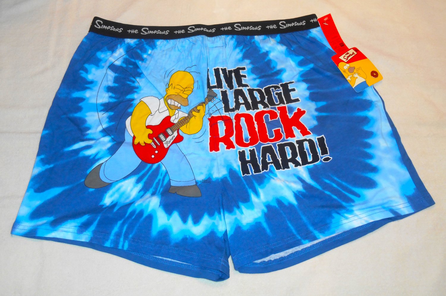 Homer Simpson Live Large Rock Hard Boxer Shorts Size Large L Blue Guitar Underwear NWT 2004