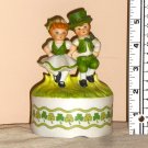 Lefton 06709 Ceramic Irish Dancing Couple Wind-Up Music Box Clovers My Wild Irish Rose Green 1988