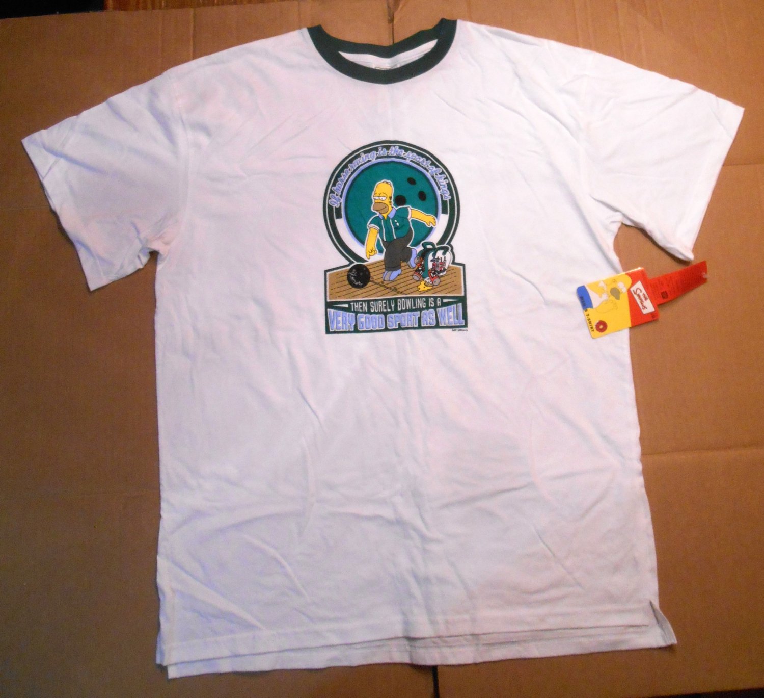 Homer Simpson Bowling Tee Shirt Size L / XL Short Sleeve White T Shirt Duff Beer NWT