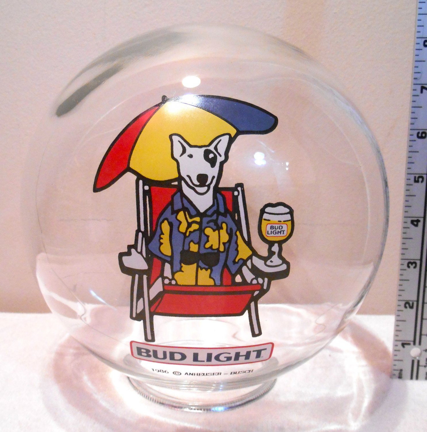 Bud Light Spuds MacKenzie 8" Clear Glass Globe For Candy Gumball Nut Dispenser Original Party Animal
