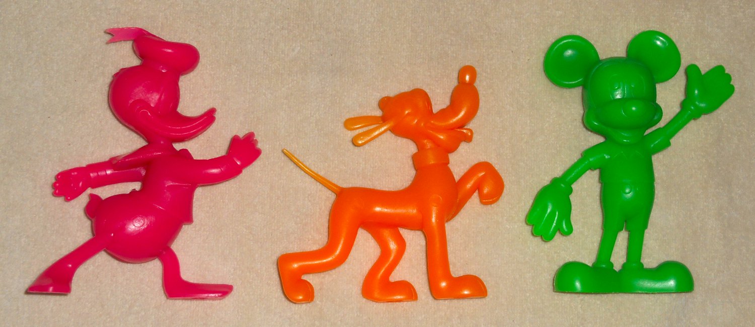 1971 Marx Plastic Disney Character Lot Figures Mickey Goofy Pluto Pinocchio Donald Orange Green Red