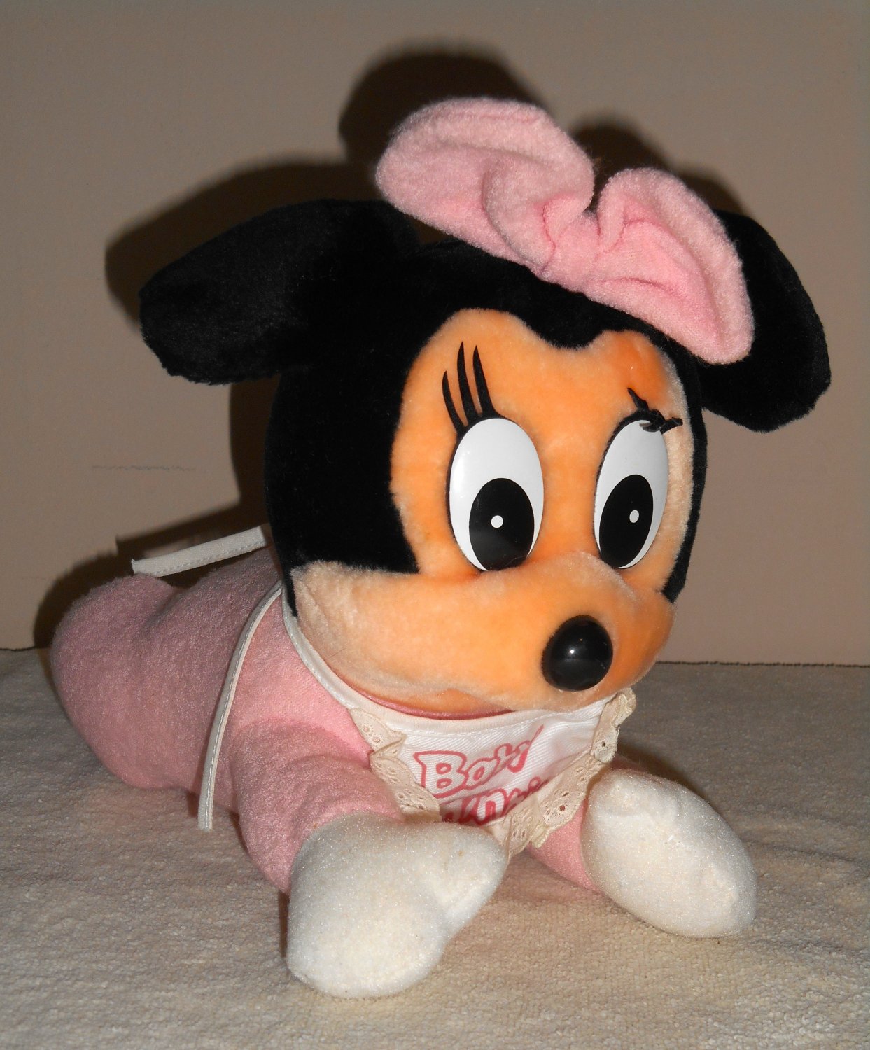 Crawling Baby Minnie Mouse 10 Inch Plush Doll Toy Pink Bib Disneyland Walt Disney World
