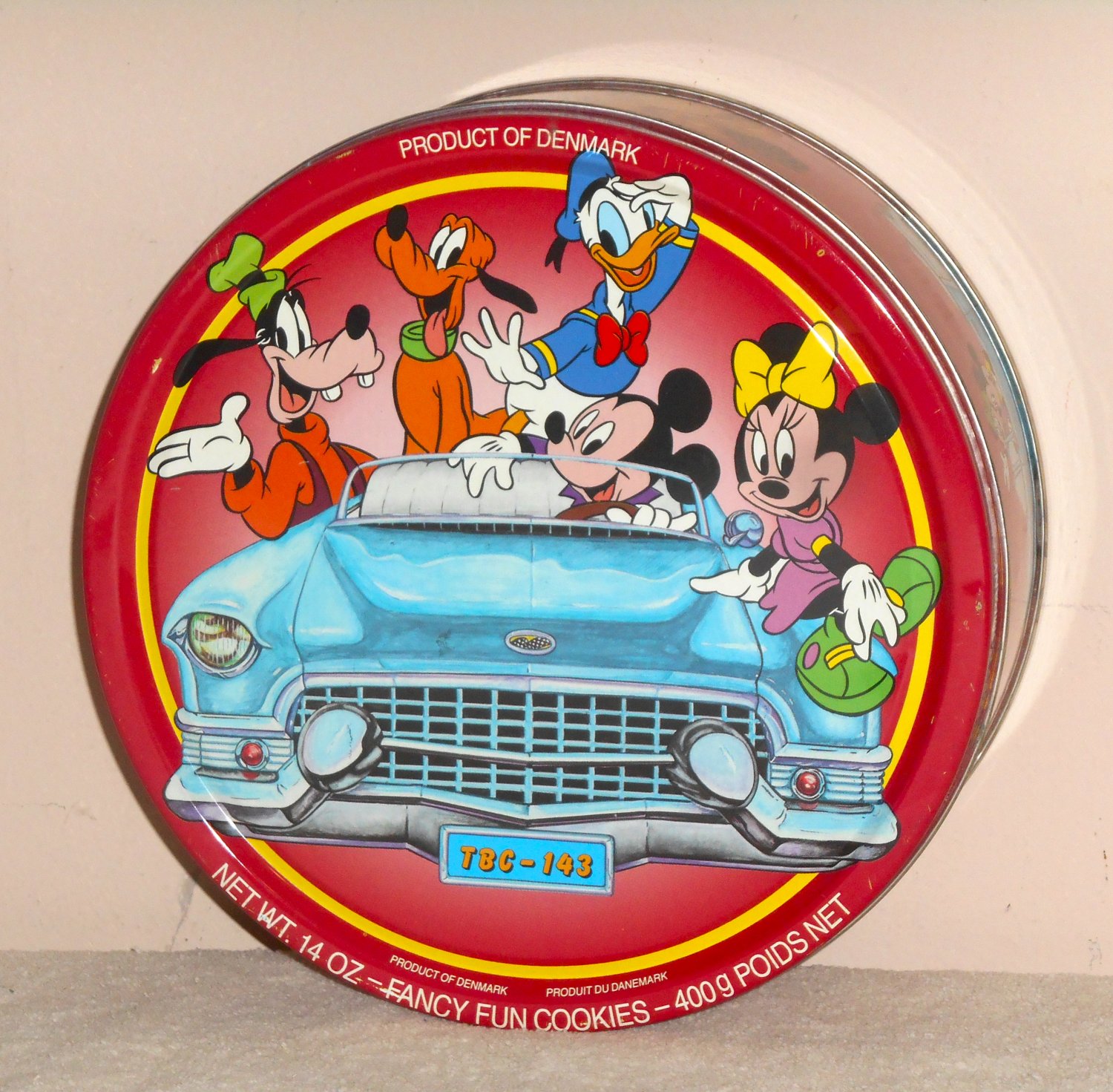 Disney Tin Can Box Lot 7Â½ Inch Dansk Cookie Mickey Minnie Mouse Love Pink 1950s Car TBC-143 Pluto