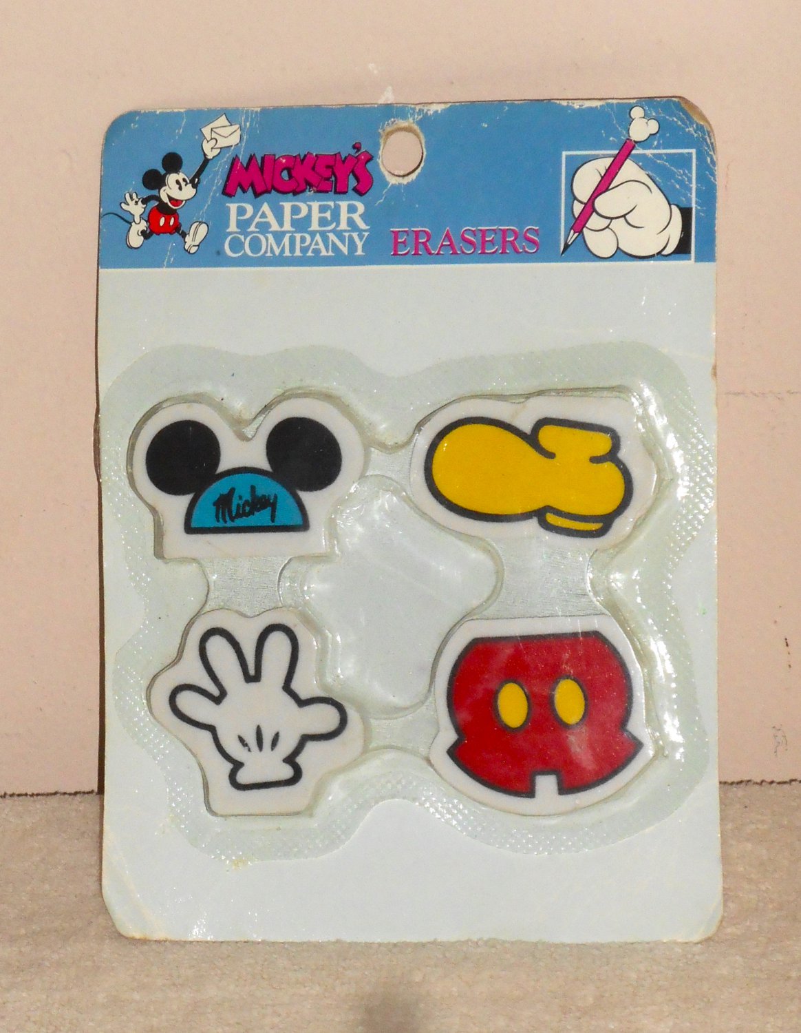 Mickey Mouse Rubber Erasers Pack of Four Mickey's Paper Company Walt Disney  Factory Sealed Package