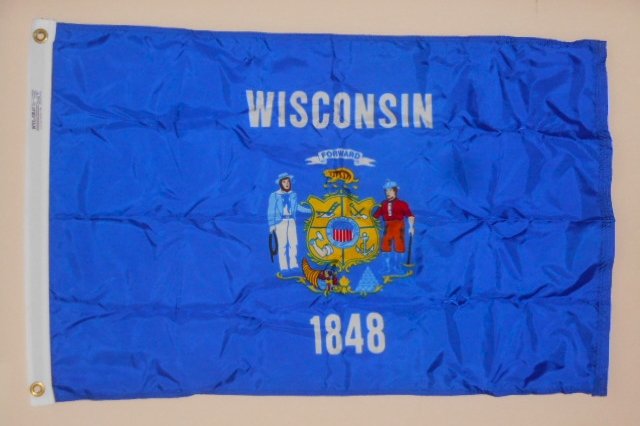 Wisconsin State Flag 2' x 3' NYL-GLO Annin 145950 Nylon Bunting Brass Grommets Canvas Header USA