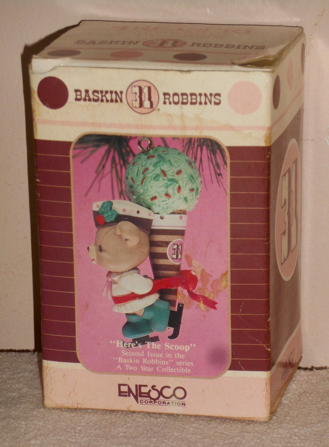 Baskin Robbins 31 Flavors Here's The Scoop Holiday Christmas Ornament Teddy Bear 1991 Enesco 583693