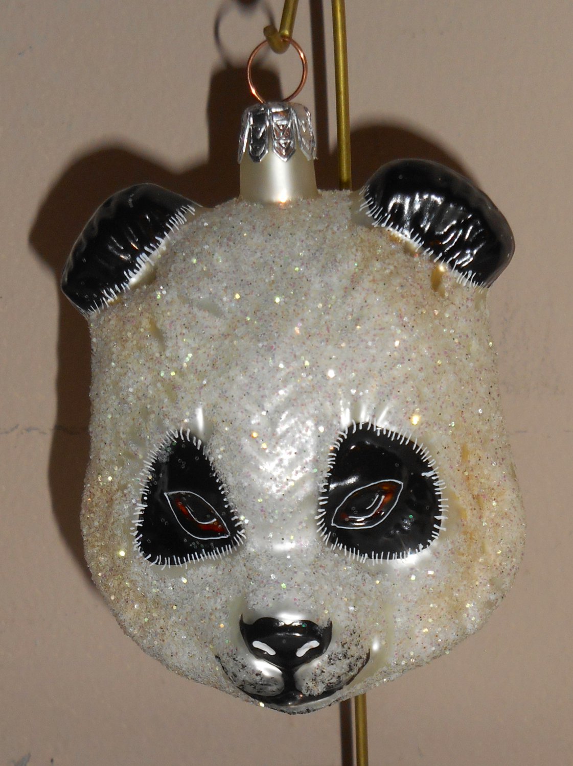 Slavic Treasures Mini Panda Head Blown Glass Ornament Poland Glitter