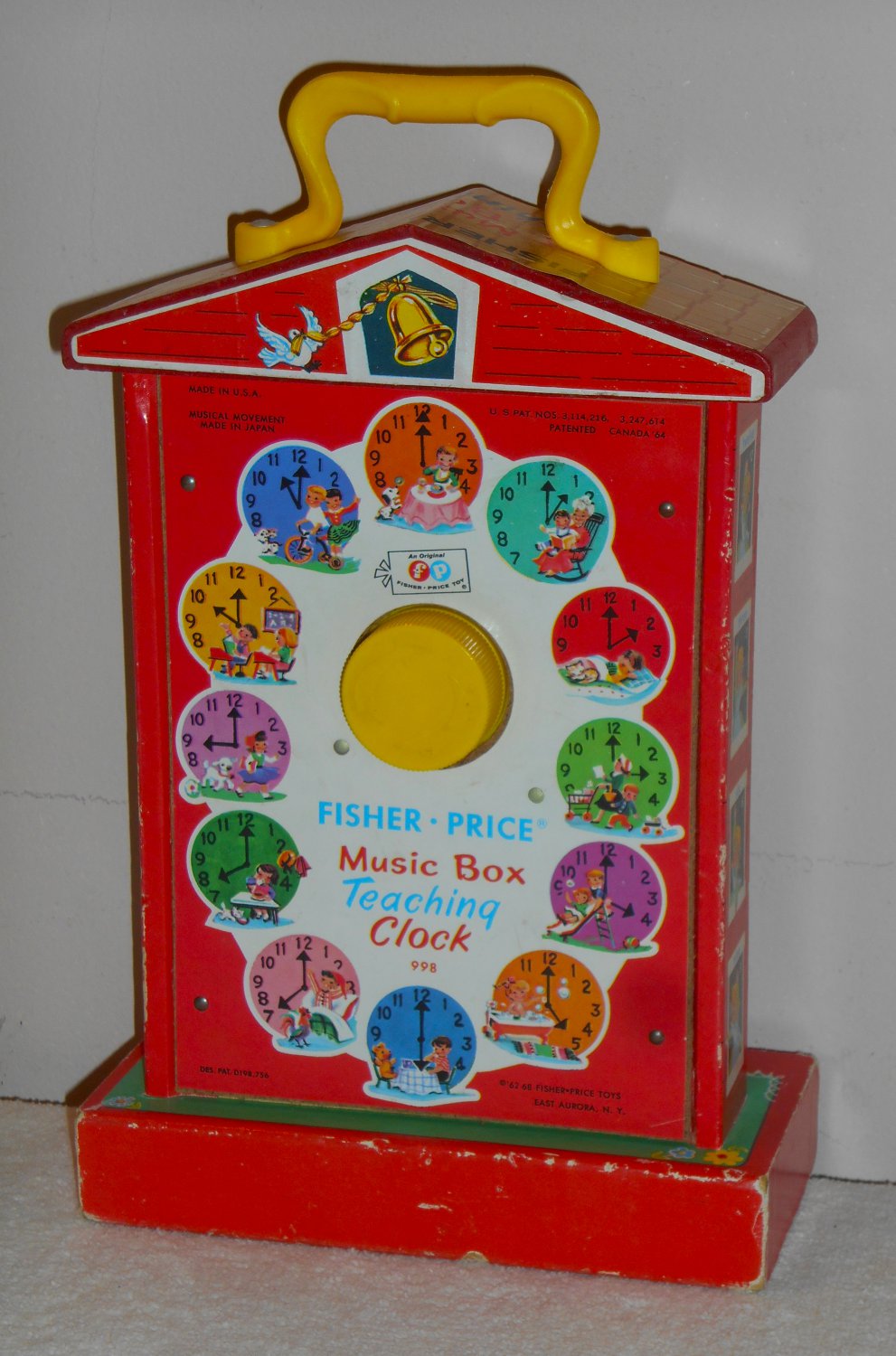 Original Vintage Fisher Price Toys Teaching Clock 998 FP 1968 WindUp