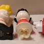Vintage Peanuts Avon Bottles White Milk Glass + 4" Plastic Snoopy Ornament Lucy Schroeder Doghouse