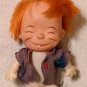 Vintage 4Â¾ Inch Plastic Caveman Doll One Single Tooth Grin Smiling Squinting Freckles Red Hair