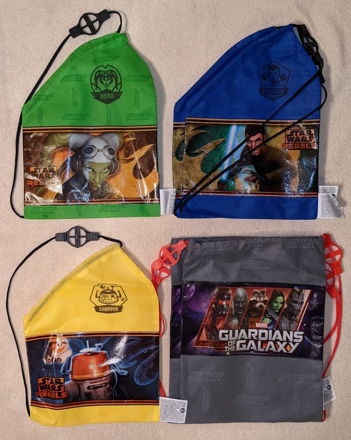 Subway Lunch Bags Sacks Drawstring Guardians of the Galaxy Star Wars Rebels Polypropylene Kanan 2014