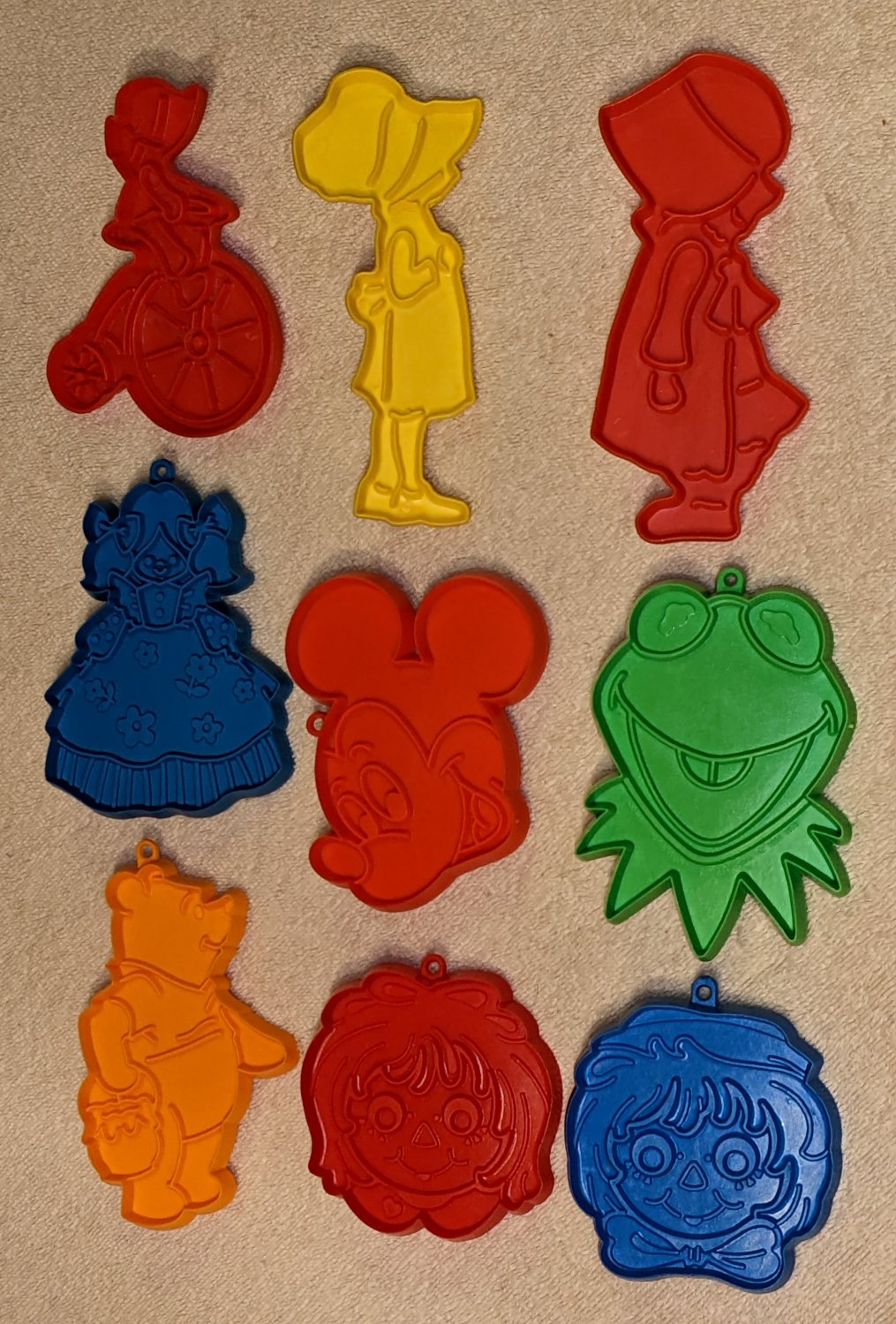 Character Cookie Cutter Lot Kermit Frog Mickey Mouse Winnie the Pooh Raggedy Ann Andy Holly Hobbie
