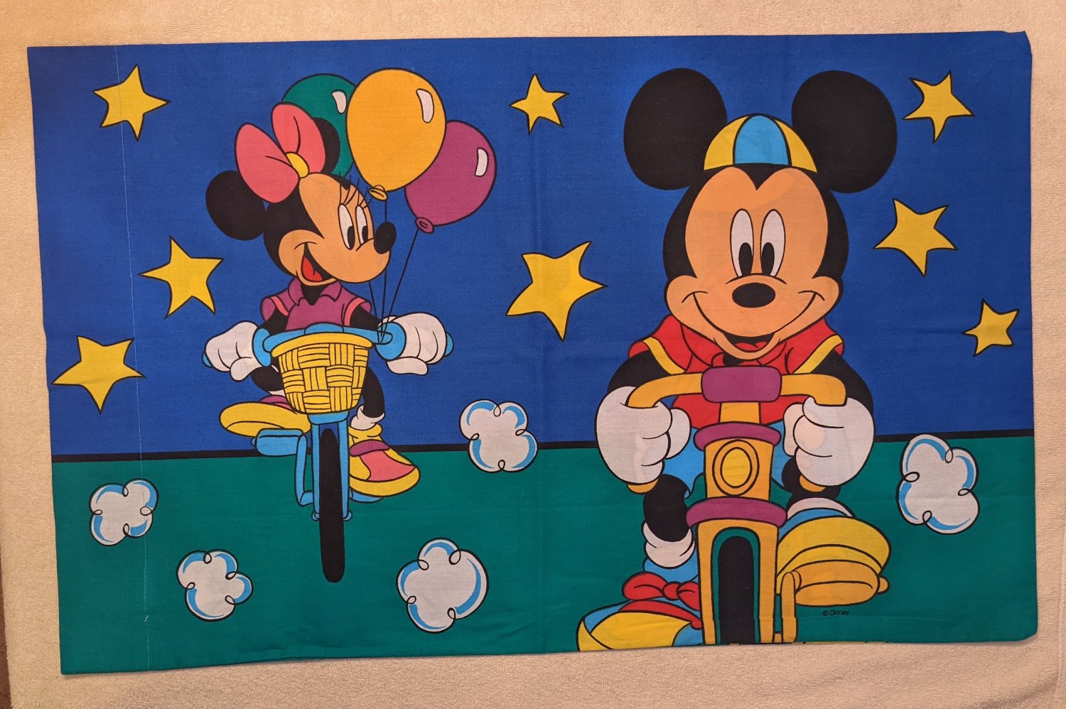 Mickey & Minnie Mouse Standard Pillowcase Disney Character Bikes Bicycles Excellent Condition
