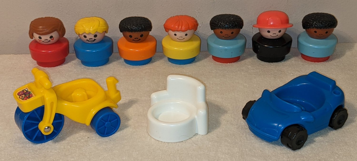 Fisher Price Chunky Little People Figures Tricycle Car Chair Boy Girl Fireman Black Red Brown Blonde