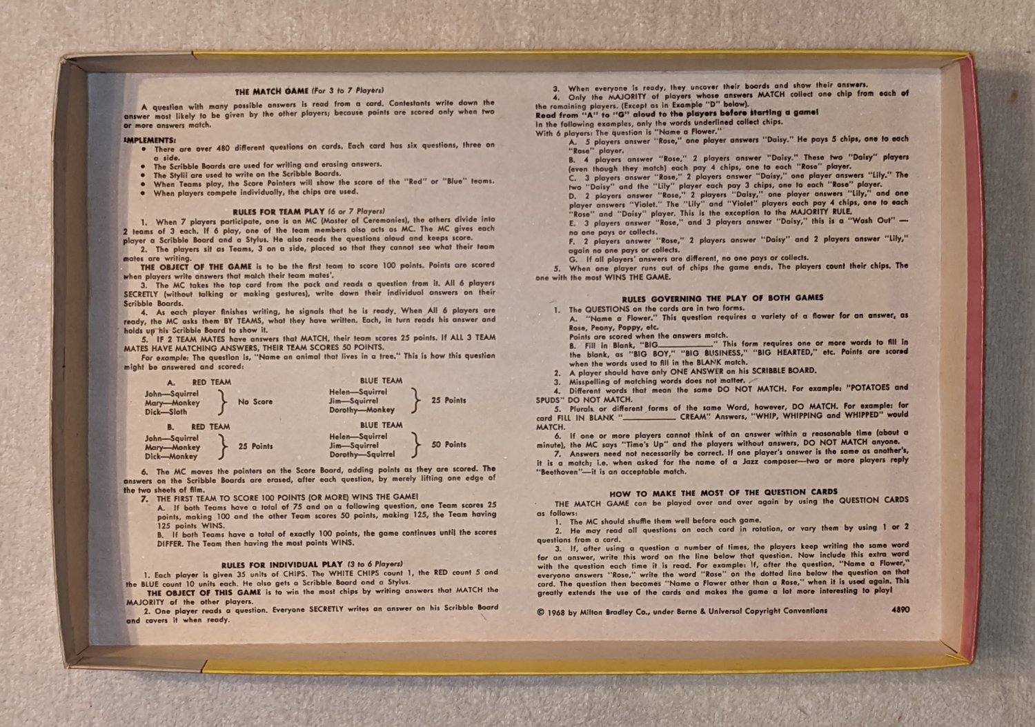 Vintage The Match Game Home Version Sixth Edition 6th 4890 Milton