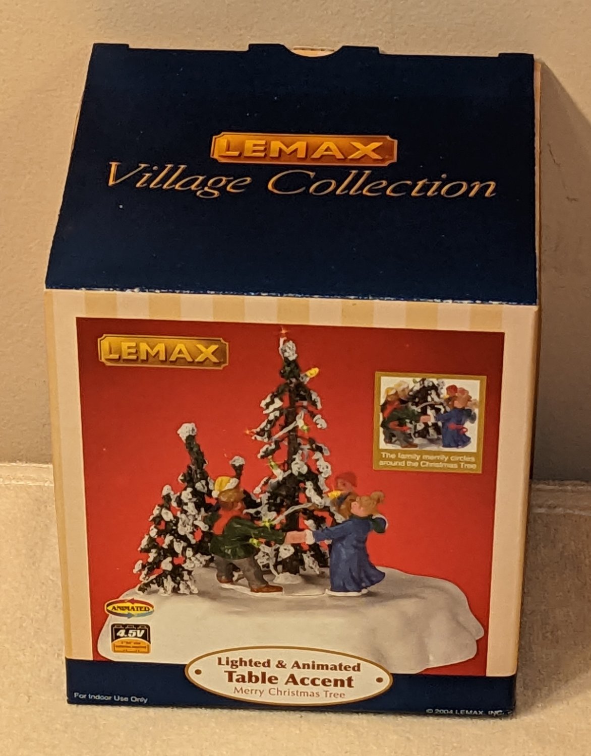 Lemax 44190 Merry Christmas Tree Lighted Animated Table Accent Village Retired Battery Operated 2004