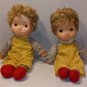 Vintage 1985 Komfy Kid 15" Doll Lot of 2 Tan Light Brown Yarn Hair Yellow Outfit Astra Trading Corp
