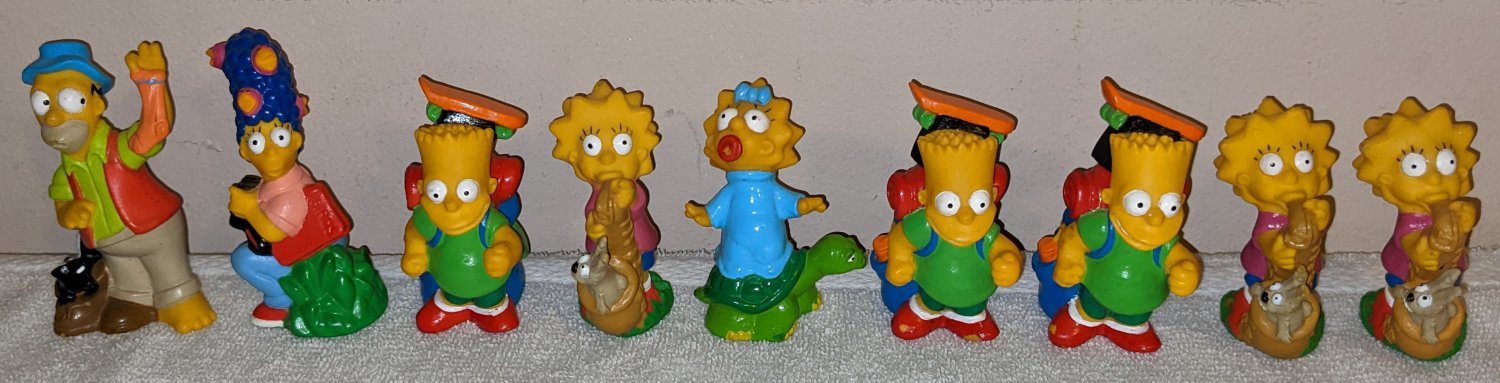 The Simpsons 1990 Burger King Plastic Camping Figures Homer Marge Bart Lisa Maggie