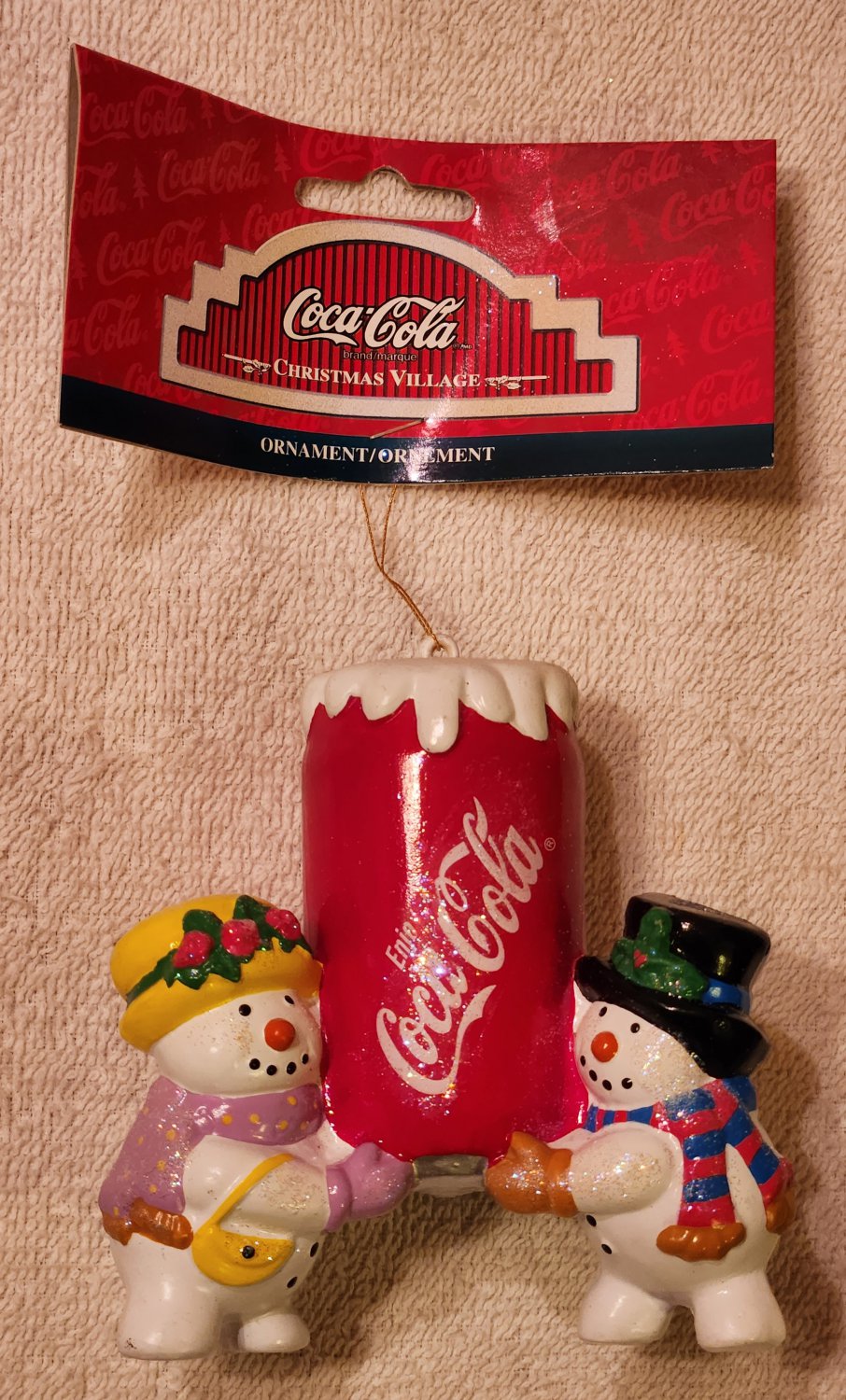 Regular & Diet Coca-Cola Coke Poly Resin Ornaments Snowman Couple Holding Can Kurt Adler 2001