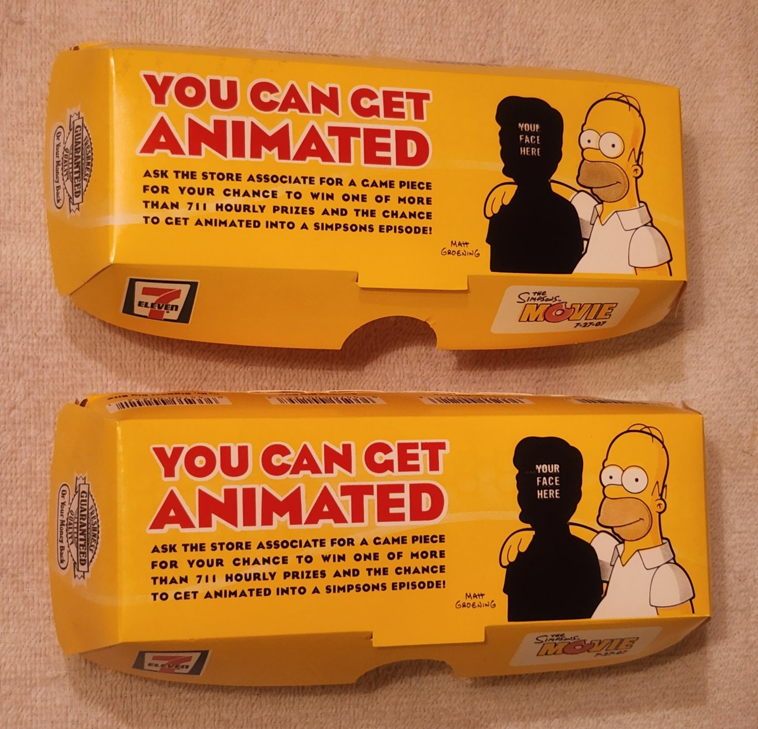 Simpsons Movie Cardboard Oscar Mayer Big Bite Hot Dog Box x2 Pop-Tarts Stickers Seven Eleven 7-11