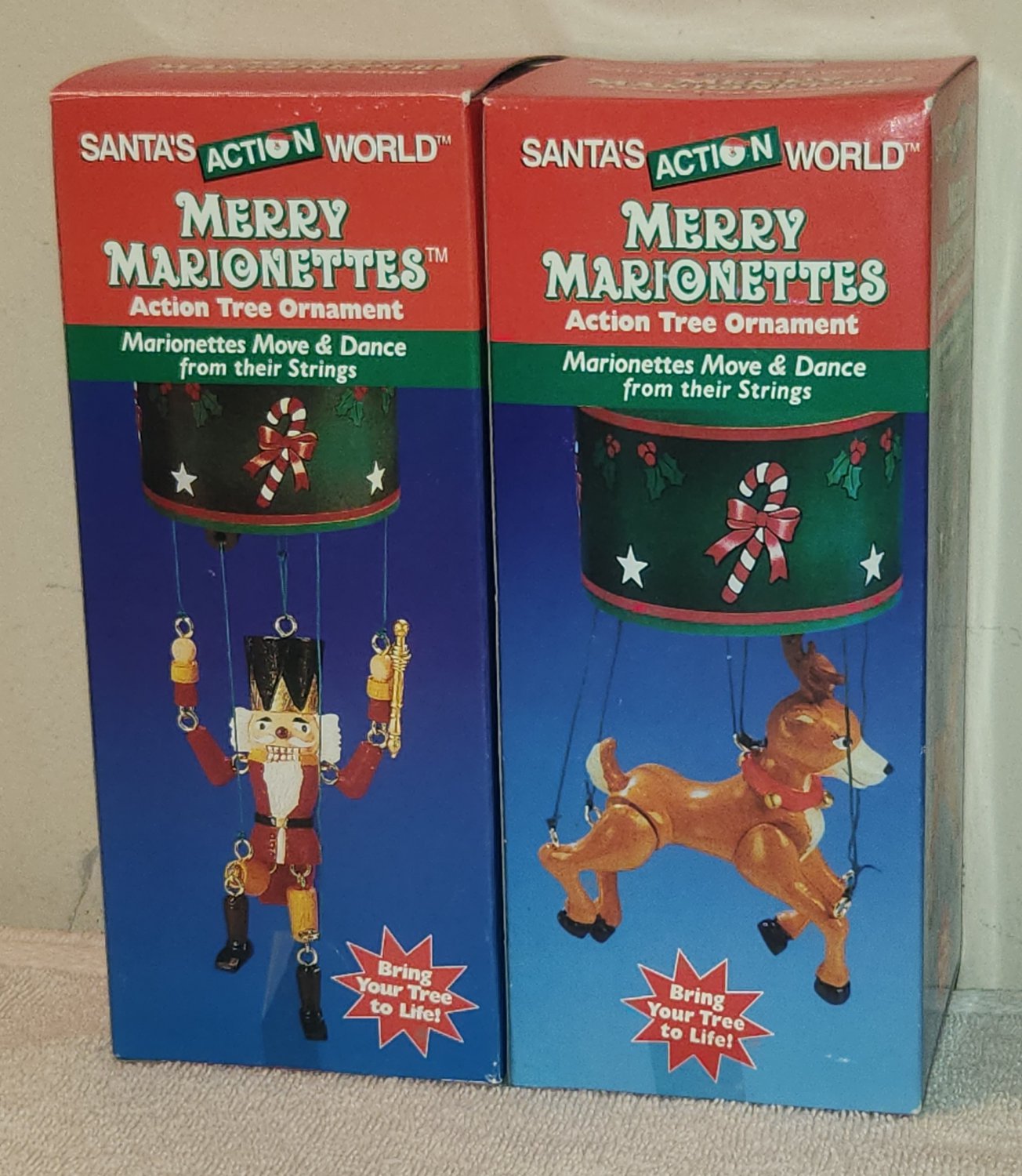 Santa's World Merry Marionettes Action Tree Ornaments Nutcracker Reindeer Kurt Adler 2002