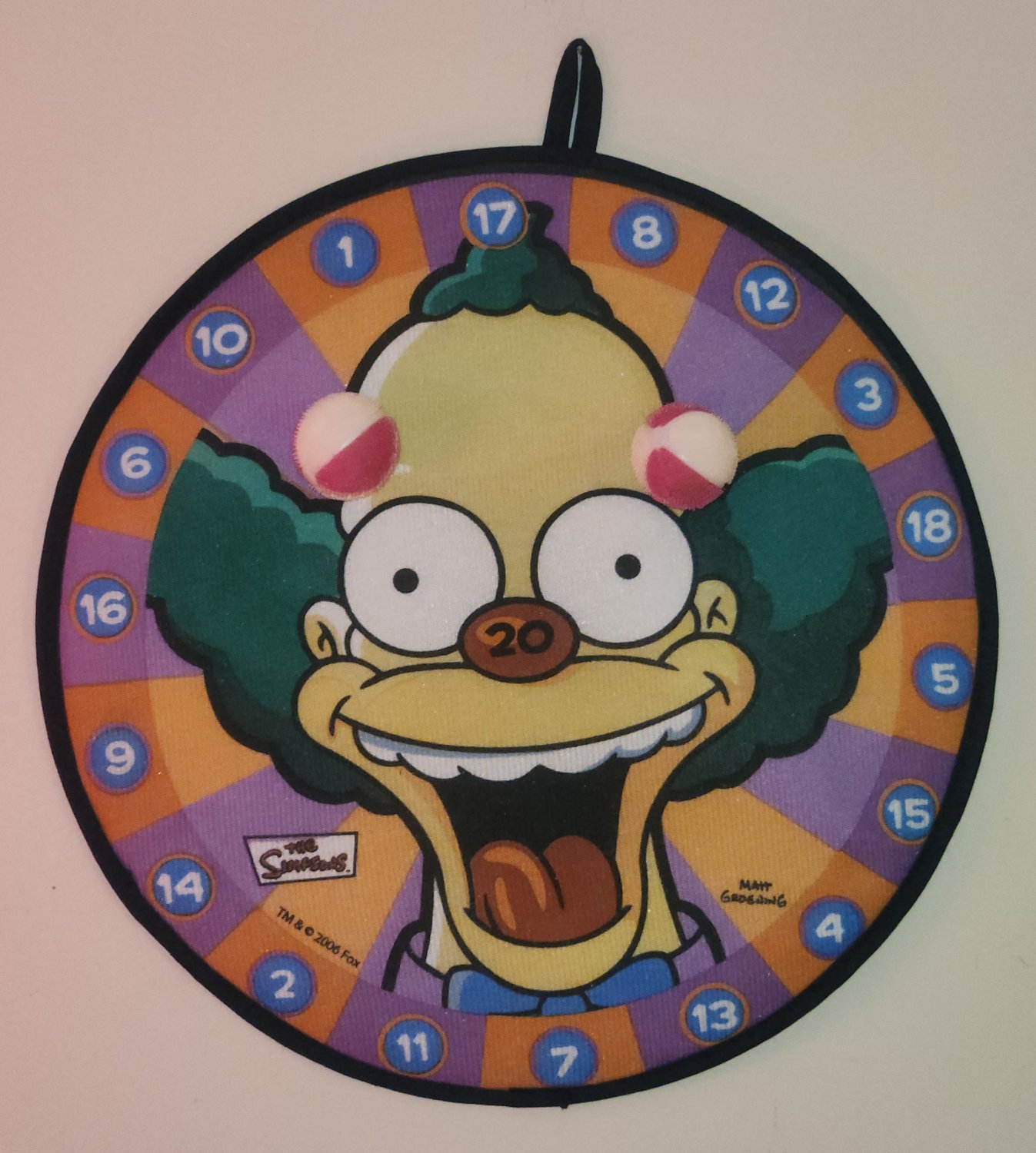 The Simpsons Krusty the Clown Velcro Ball Darts Game 2006 Cardinal Industries