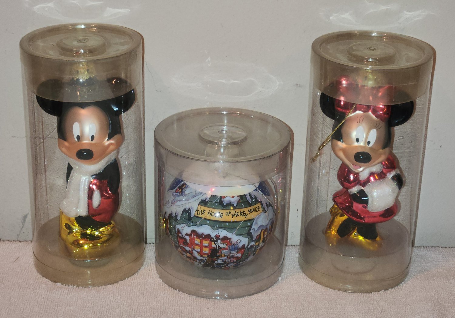 Mickey & Minnie Mouse Scarf Muff + The House of Mickey Mouse Glass Ball Ornament 2006 Disney