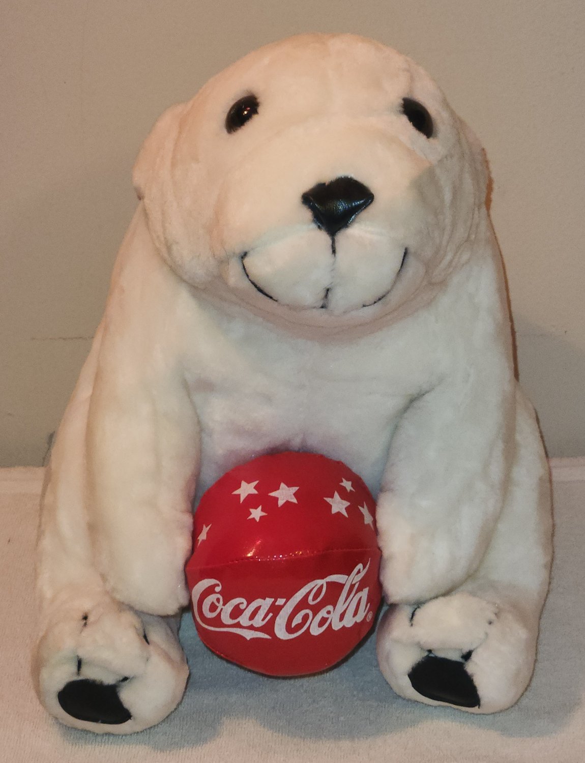 Coca-Cola Polar Bear With Red Ball 14 Inch Plush Toy Coke Play-By-Play 1998